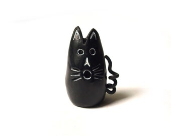 Black cat, Mini black cat, Black ceramic cat, Desk Cat sculpture, Cute cat sculpture, Miniature cat, Office cat decor, Miniature cat