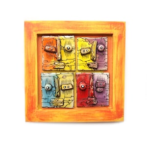 Friends, Art sculpture, Colorful sculpture,  Weird faces, Wall sculpture, 3D wall art, Ceramic sculpture, Modern ceramic art, Ceramic face