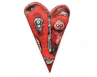 Anniversary art gift, Wall Heart Face, Heart mask, Ceramic heart mask, Red Heart Mask, Abstract Love Face, Heart Sculpture, by 99heads