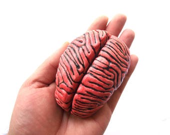 Ceramic Brain Sculpture: Desk Accessory, Business Card Holder