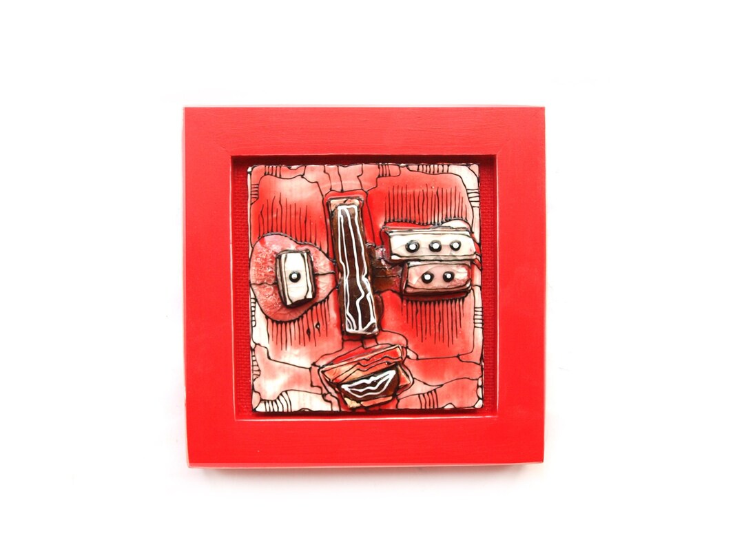 3D Wall Art, Crazy Face, Abstract Ceramics, Wall Sculpture, Red