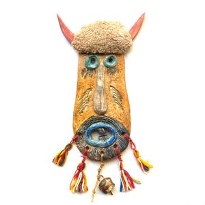 Handmade Ceramic &quot;Kuker&quot; Mask: Bulgarian Folk Art Wall Sculpture