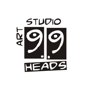May include: Black and white logo with the text "STUDIO ART 99 HEADS". The number "99" is in a stylized font, within two black squares. The word "ART" is vertically aligned on the left.