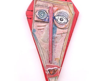 The King, 3D wall art face, Red mask, Ceramic Face, Mixed Media wall mask, Original mask, Abstract Ceramic by 99heads