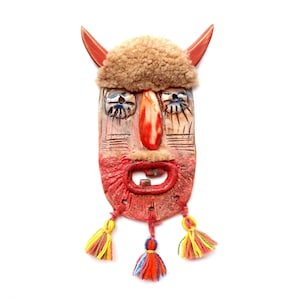 Bulgarian Kuker Mask: Folk Art Ceramic Devil Wall Mask