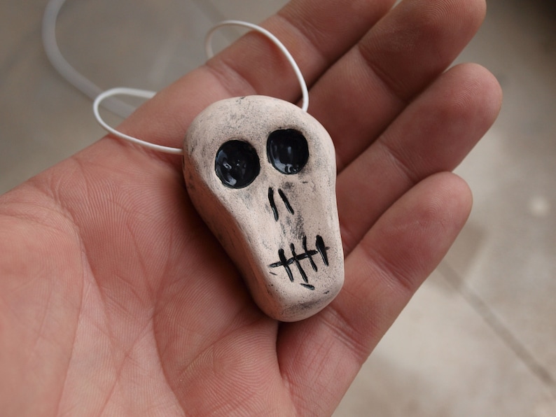 Skull necklace, Ceramic skull, Creepy skull, Ceramic pendant skull, Human skull, Halloween skull necklace, Little skull, Mini skull image 9