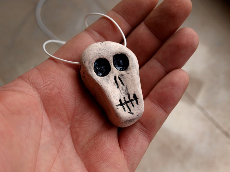 Skull necklace, Ceramic skull, Creepy skull, Ceramic pendant skull, Human skull, Halloween skull necklace, Little skull, Mini skull image 1