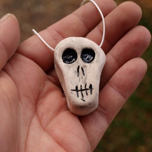 Skull necklace, Ceramic skull, Creepy skull, Ceramic pendant skull, Human skull, Halloween skull necklace, Little skull, Mini skull image 6