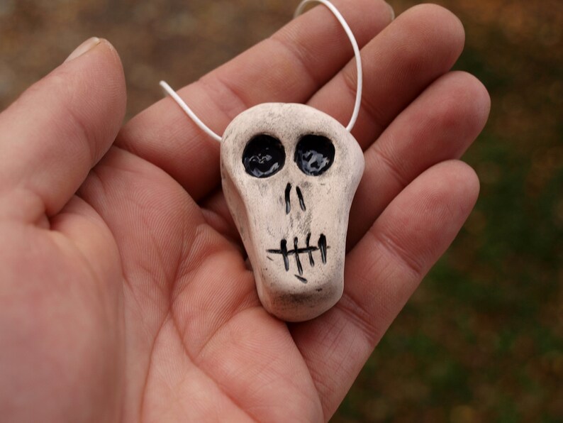 Skull necklace, Ceramic skull, Creepy skull, Ceramic pendant skull, Human skull, Halloween skull necklace, Little skull, Mini skull image 6