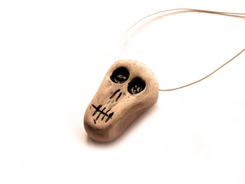 Skull necklace, Ceramic skull, Creepy skull, Ceramic pendant skull, Human skull, Halloween skull necklace, Little skull, Mini skull image 2