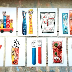 Tarjetas de arte, Juego de 9 tarjetas de arte, Tarjetas abstractas, Tarjetas de arte moderno, Colección de 9 tarjetas de arte, Tarjetas de arte abstracto coloridas, Tarjetas de caras locas