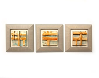 Modern Blue Ceramic Wall Art: Abstract Geometric Tiles (Set of 3)