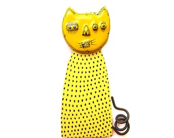 Funky Yellow Cat Wall Sculpture, Cat  wall sculpture, Wall Art cat,  3D cat  wall art, black and yellow cat, Cute cat art, Weird cat art