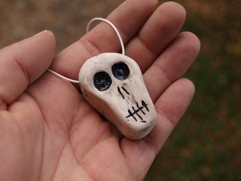 Skull necklace, Ceramic skull, Creepy skull, Ceramic pendant skull, Human skull, Halloween skull necklace, Little skull, Mini skull image 5