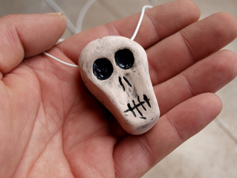 Skull necklace, Ceramic skull, Creepy skull, Ceramic pendant skull, Human skull, Halloween skull necklace, Little skull, Mini skull image 4