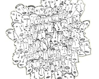 Social network, 99heads  (Art print) A4  , Black and White