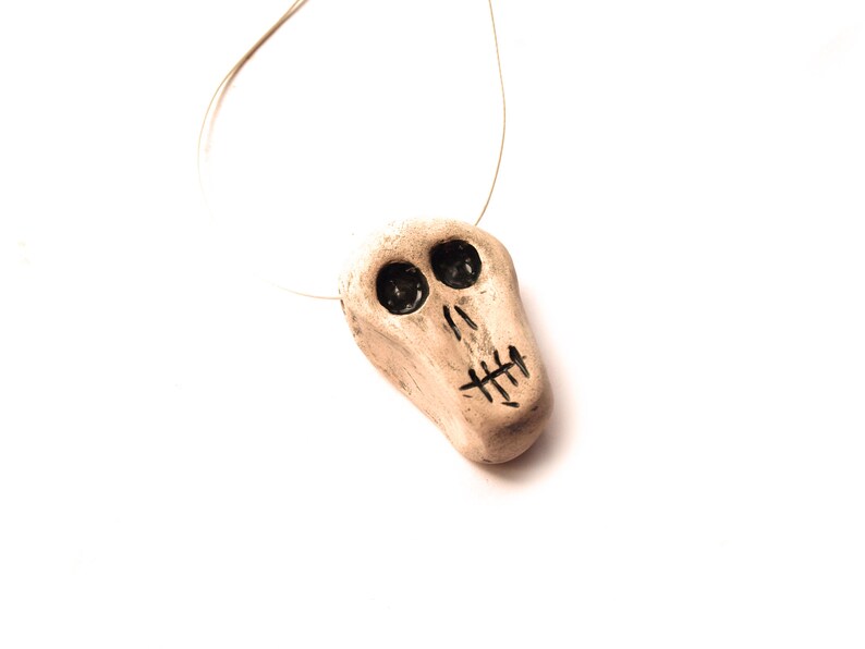 Skull necklace, Ceramic skull, Creepy skull, Ceramic pendant skull, Human skull, Halloween skull necklace, Little skull, Mini skull image 3