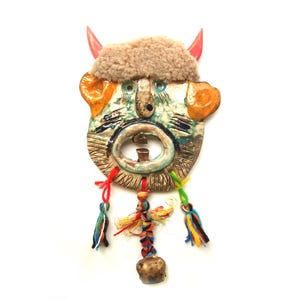Ceramic wall mask, Original ceramic mask, Small ceramic mask, Folk art mask, Mask sculpture, Mixed media mask