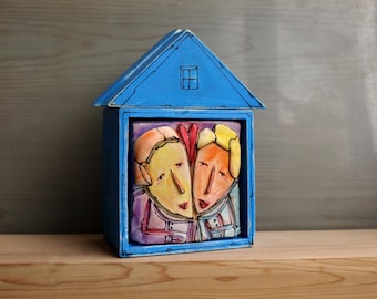 Small house sculpture, Gift for couple, Pair sculptures, Love sculpture, Ceramic art, Little house, Mini sculpture, Art love gift