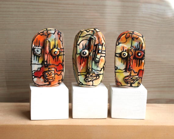 キュビズム陶器ミニアート彫刻：抽象的なデスク装飾、3個セット - Etsy