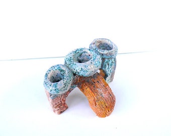 Triple candle holder.  Blue Ceramic candle holder, Unique ceramic candle holder. ooak ceramics