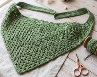 Modello per bandana quadrata all'uncinetto stile nonna, bandana boho in pizzo PDF, modello per bandana facile all'uncinetto, download immediato.