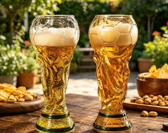 Vaso de cerveza con forma de trofeo de la Copa del Mundo / Regalo para aficionados al fútbol / Vaso de pinta con temática futbolística para bares deportivos