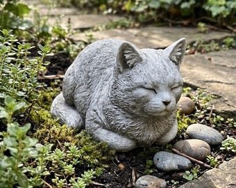 Estatua de gato durmiendo para jardín, figura de gato de resina, decoración de jardín para exteriores, escultura de animal pequeño, regalo para amantes de los gatos, adorno conmemorativo para mascotas