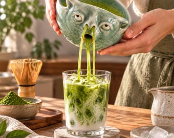Divertente ciotola per matcha a forma di gatto che vomita, ciotola in ceramica a forma di gatto per mescolare il tè, simpatico strumento per il tè matcha, regalo per gli amanti del tè giapponese, regalo per gli amanti dei gatti