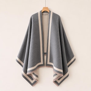 Damska kurtka typu peleryna Ruana, kardigan typu poncho z otwartym przodem, miękka szalowa kurtka kimono