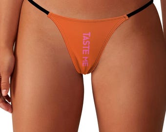 Cheeky Thong Underwear, Adult Humor Bachelorette Gag Gift, "Taste Me" Text