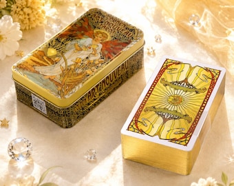 Golden Art Nouveau Tarot Deck, Vintage Tarot Cards with Gold Edges, Collector Tarot Set, Spiritual Divination Cards Gift