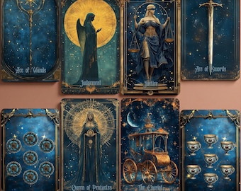 Celestial Tarot Deck with Guidebook, Cosmic Astrology Tarot Cards, Mystical Divination Deck, Gothic Fantasy Witchy Gift for Readers