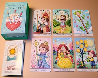Starlit Dreams Tarot Deck, Cute Whimsical Tarot Cards, Pastel Beginner Friendly Oracle Style Deck with Guidebook, Gift for Tarot Lovers