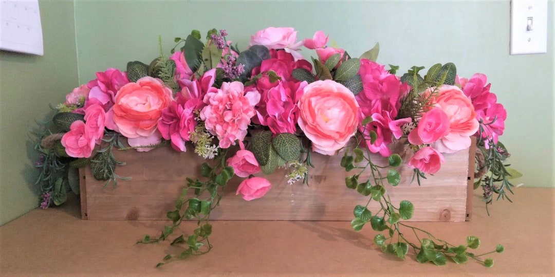 Farmhouse SPRING TABLE CENTERPIECE Artificial Arrangement in Wooden