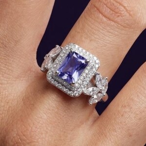 Purple Zircon Cushion Cut Statement Ring, 925 Sterling Silver  Cocktail Ring