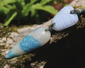 Dumortierite in Quartz Necklace • Blue Lace Agate Talisman • Tribal Crystal Pendant • Australian Handmade • Handwoven Tropical Cord