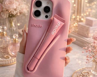 iPhone 17/16/15/14/13 Silicone Case with Ribbon Holder & Lipstick Cover