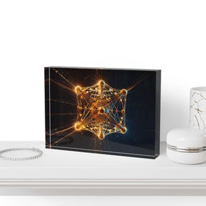 963Hz Cosmic Antenna Acrylic Block, Sacred Geometry Metatron's Cube 3D Desk Decor, Crown Chakra Manifestation Tool, Spiritual Ascension Gift