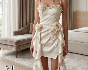 Minivestido floral / Falda con volantes y diseño de lazo / Conjunto de fiesta / Estilo chic veraniego