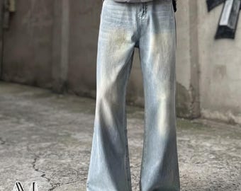 Retro Blue Jeans | Loose Wide Leg Pants | Drapey Trousers | Simple Street Style