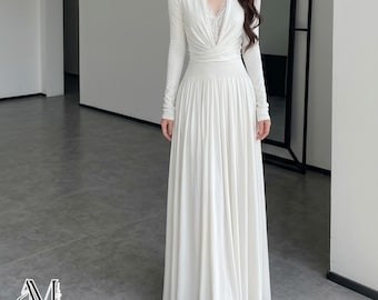 Vestido largo de encaje / Escote en V / Manga larga / Ideal para fiestas / Estilo femenino y elegante