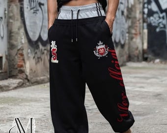 Badge Track Pants | Double Waist Wide Leg | Autumn Wear | Sport Street Style