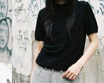 Jacquard Mock Neck | Slim Fit Summer Tee | Unisex Top | Structured Shoulder Style
