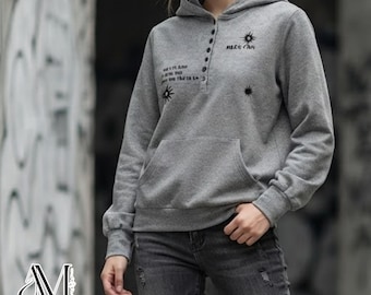 Floral Print Hoodie | Half Zip Collar Sweatshirt | Streetwear Pullover | Lightweight Autumn Top