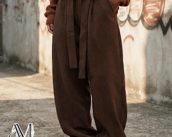 Baggy Corduroy Pants | Oversized Drawstring Casual Bottoms | Daily Wear | Minimal Streetwear Style