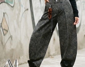 Pleated Wide Pants | Spotted Loose Fit Trousers | Street Wear | Retro Aesthetic Bottoms