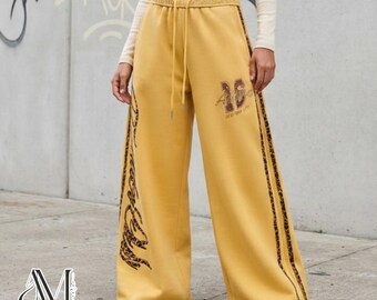 Wide Leg Sweatpants | Unisex Striped Scimitar Trousers | Loungewear Bottoms | Slouchy Skater Pants