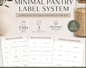 Etiquetas minimalistas para despensa, imprimibles, para organización de cocina, con estética moderna, para almacenamiento de alimentos, descarga instantánea - Juego completo