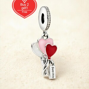 Happy Birthday Balloon Dangle Charm, Pandora Heart Charm Dangle, Sterling Silver Heart Balloon Charm